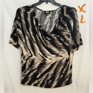 Black and Tan Asymmetrical Short Sleeve Blouse